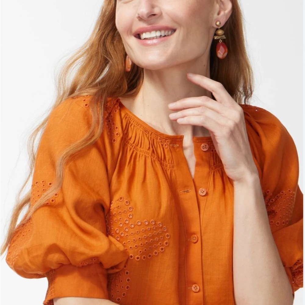 Chico's Vibrant Orange Cutwork Blouse Size L - Picture 2 of 12